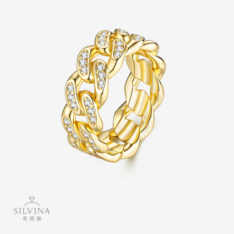 新款嘻哈个性食指轻奢高级指环街头古巴满镶潮流戒指男女