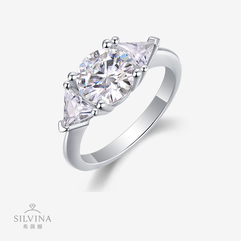 热销新款S925银莫桑石指婚礼戒指时尚轻奢女戒戒圈指环