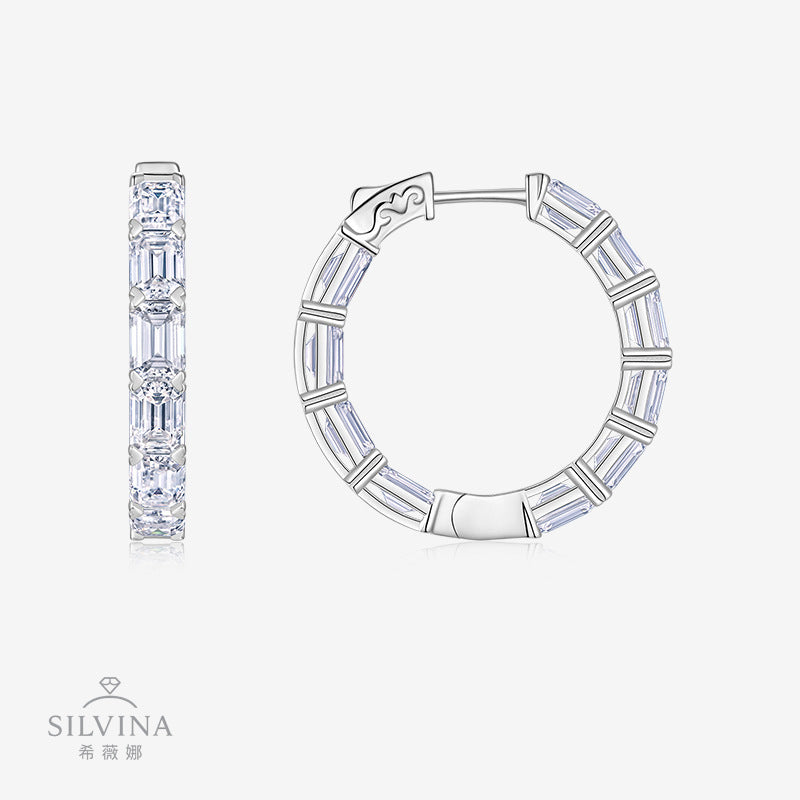 新款S925纯银O型耳钉超闪简约时尚轻奢圆圈耳环女