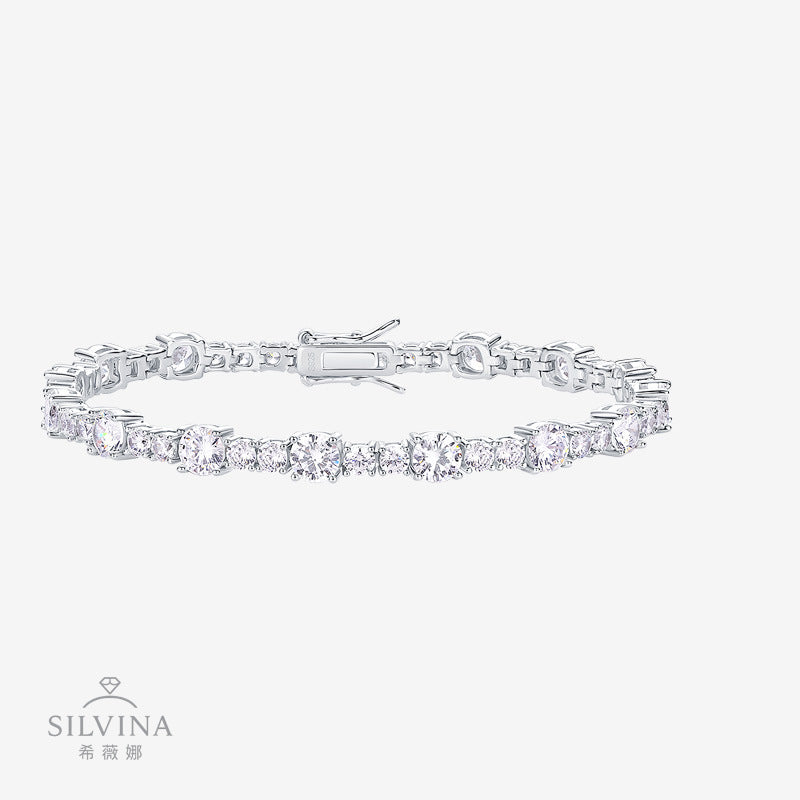 嘻哈风网球异形手链S925纯银莫桑石手链