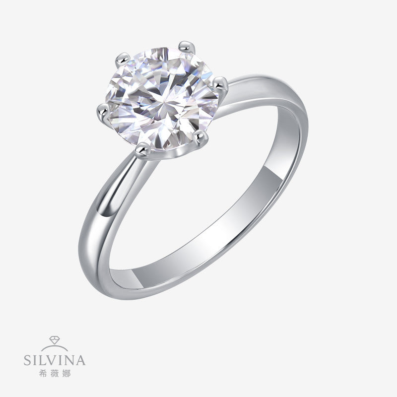 小红书纯银戒指50分1克拉莫桑石六爪T家戒子同款