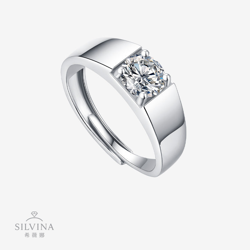 热销925纯银莫桑是石戒指戒男款直销礼品时尚