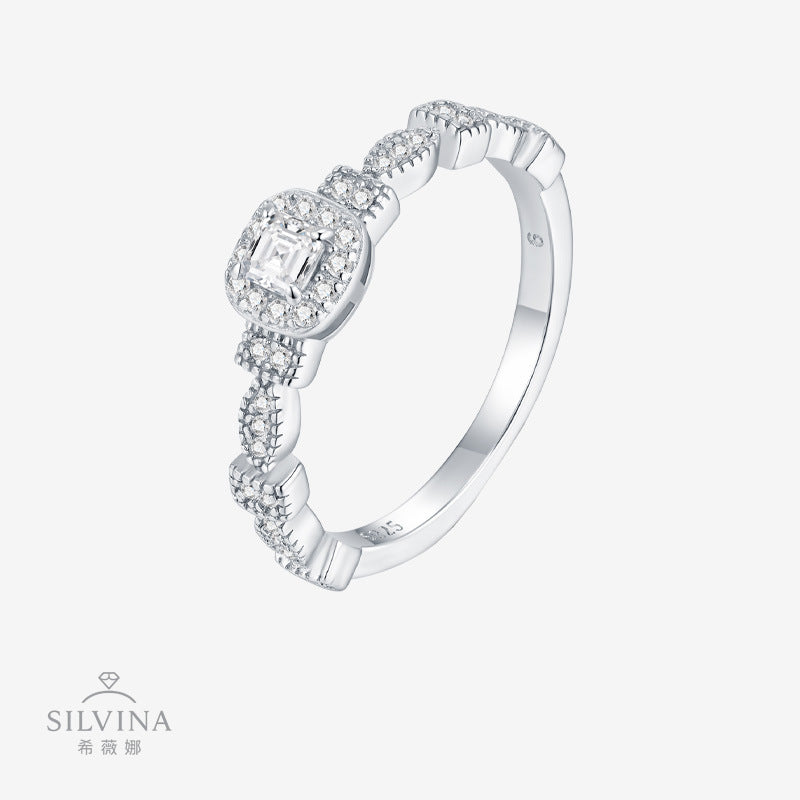 新款S925纯银八角形莫桑石戒指轻奢百搭指环女款