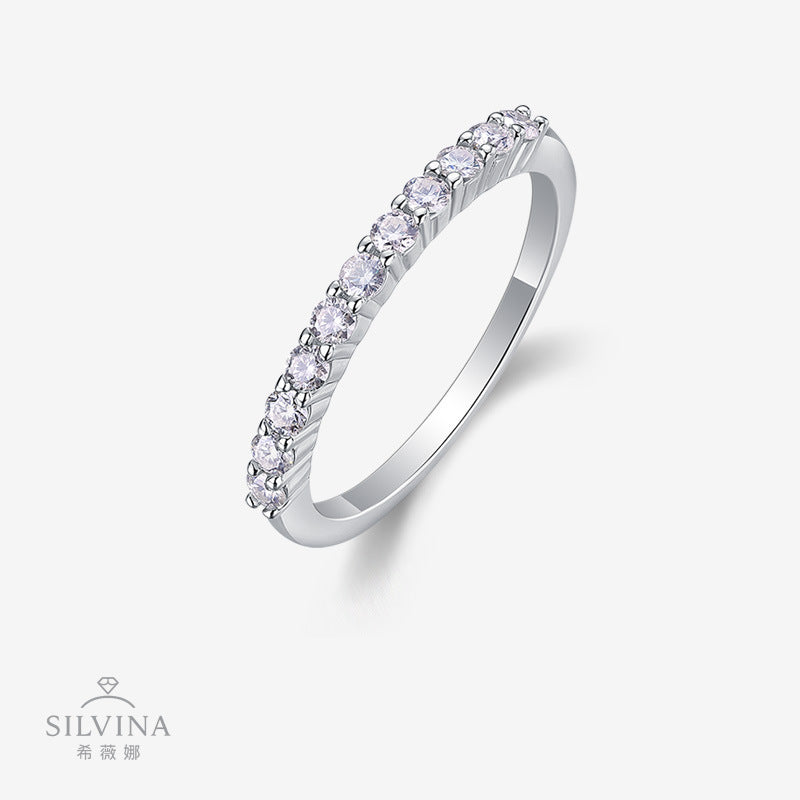 小红书S925银纯手工镶嵌指圈潮人戒指莫桑石闭口戒指