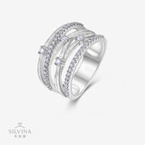 S925纯银简约轻奢交叉镂空高级小众闪耀莫桑石戒指叠戴婚戒