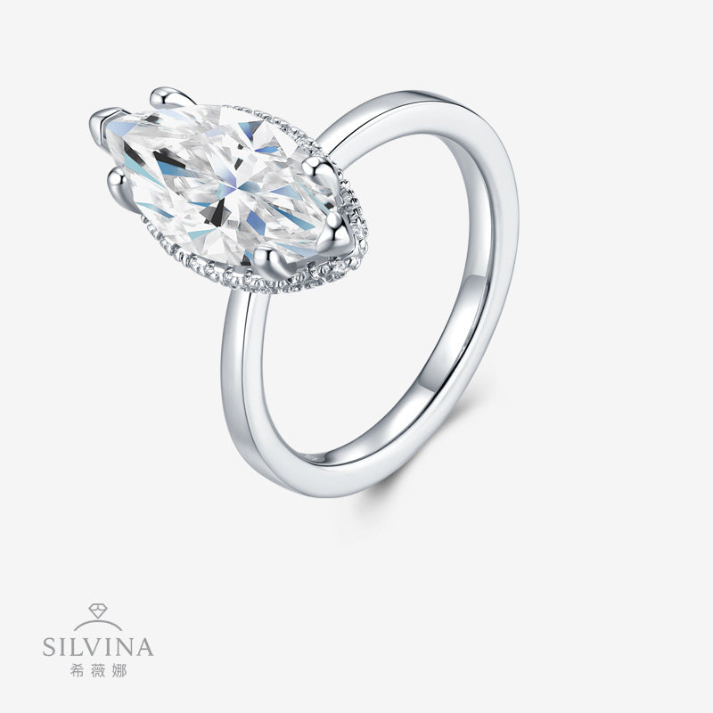 外新款S925纯银莫桑石戒指简约小众设计款马眼精致轻奢