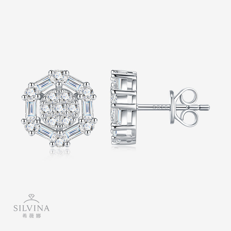 新款S925银D色莫桑石耳环简约时尚百搭方形耳饰品耳钉女