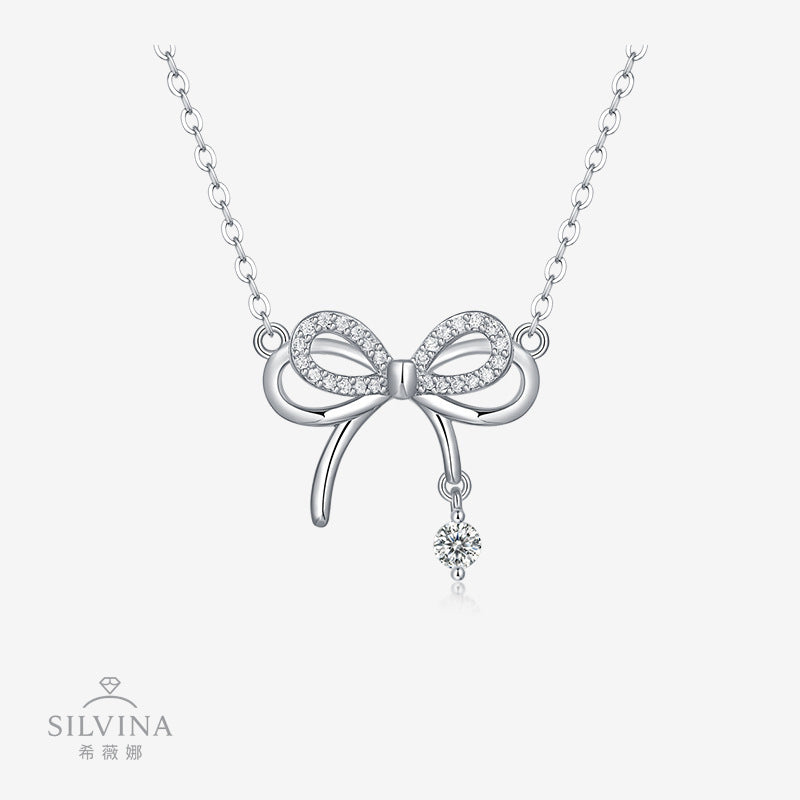 新款流苏女朋友吊坠轻奢小众锁骨链饰品S925纯银蝴蝶结项链女