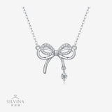 新款流苏女朋友吊坠轻奢小众锁骨链饰品S925纯银蝴蝶结项链女