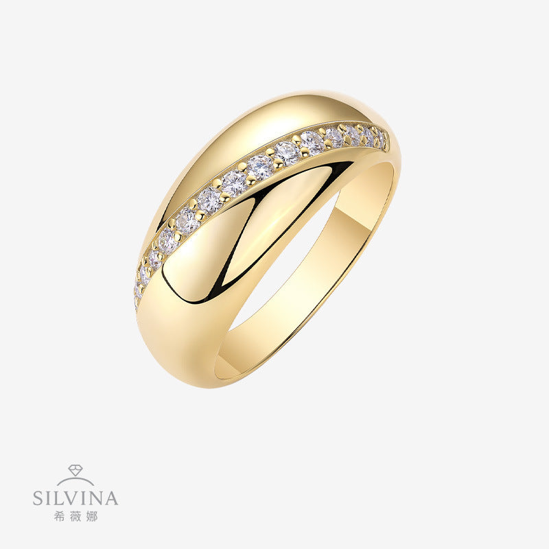 亚纯银精工戒子电镀18k金色莫桑石戒指女