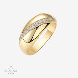 亚纯银精工戒子电镀18k金色莫桑石戒指女