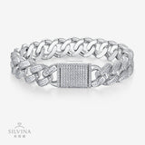 嘻哈纯银满镶古巴链 S925银莫桑石男士手链首饰