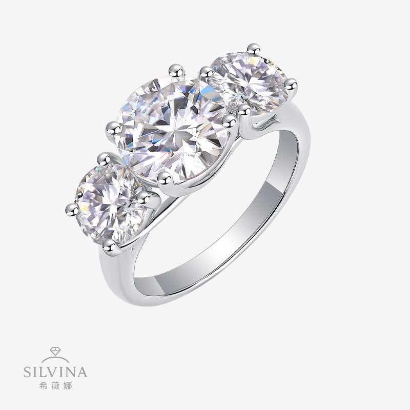 风热销大克拉精致切割高亮度925银镀白金日常佩戴男女戒