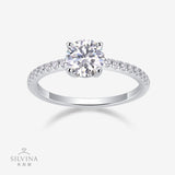 热销S925纯银戒指多克拉圆形D色莫桑石戒指婚戒礼物精美