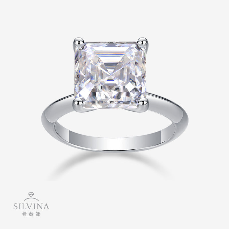 大克拉戒指 10x10公主方包莫桑石镀18k白金闭口男女戒指