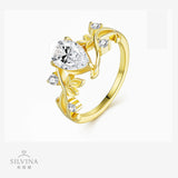 新款树枝戒指时尚水滴莫桑石饰品花朵戒指女