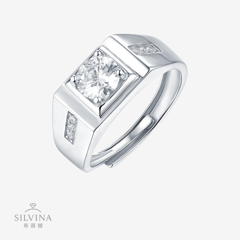 男款戒指时尚可调节小男戒百搭莫桑石商务男士婚戒指环