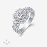 新款S925纯银镶嵌戒指圆形D色莫桑石戒指女婚戒