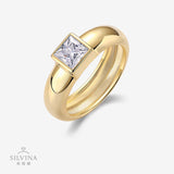 香槟星潮Etsy女戒S925银镀18k黄莫桑石指环