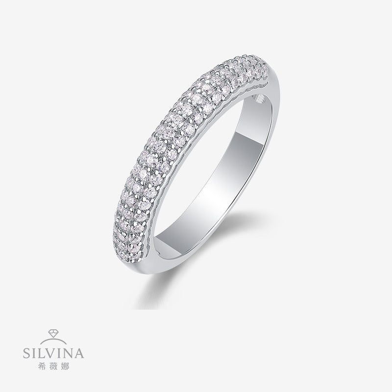 戒指嘻哈男士女士戒指 S925纯银戒指闭口半圈全莫桑戒指