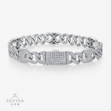 新款个性字形古巴链S925银满镶莫桑石嘻哈潮男手链饰品