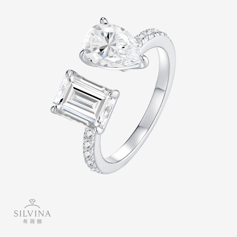 新品S925纯银镶嵌几何形戒指个性时尚轻奢指环女款